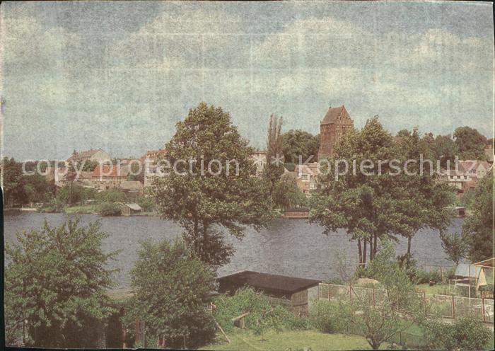 Lychen Blick ueber den Stadtsee Kirche