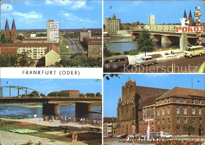 Frankfurt Oder Blick vom Hochhaus Polnischen Ufer Rathaus Bruecke der Freundscha