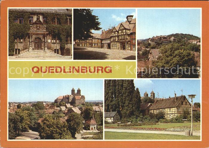 Quedlinburg Harz Rathausportal Schlossberg Muenzenberg Schloss und Stiftskirche