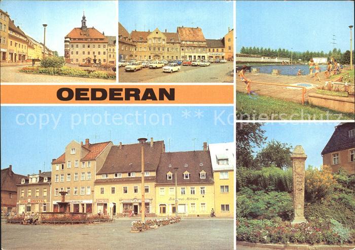 Oederan Rathaus und Platz der Befreiung Stadtbad Postmeilensaeule