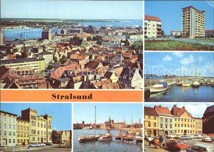 Stralsund Mecklenburg Vorpommern Teilansicht Blick zum Hafen Leninplatz Alter Ma