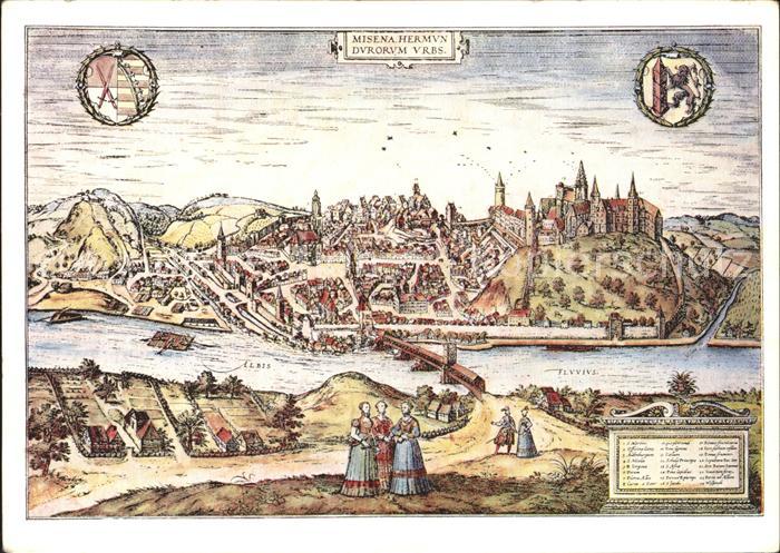 Meissen Elbe Sachsen Stadtansicht Kuenstlerkarte