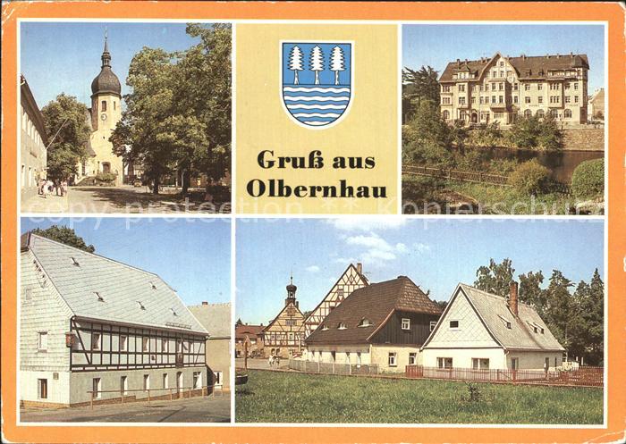 Olbernhau Erzgebirge Blick zur Kirche Rathaus Gaststaette Wilder Mann Saigerhuet