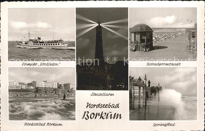 BORKUM Nordseebad Niedersachsen Dampfer Westfalen Leuchtturm Strandpromenade