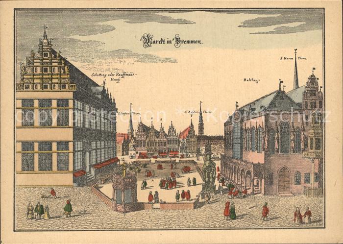BREMEN CITY Marktplatz Nach einem Stich von M. Merian