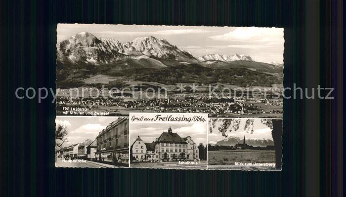 Freilassing Panorama Hauptstrasse Schulhaus Blick zum Unterberg
