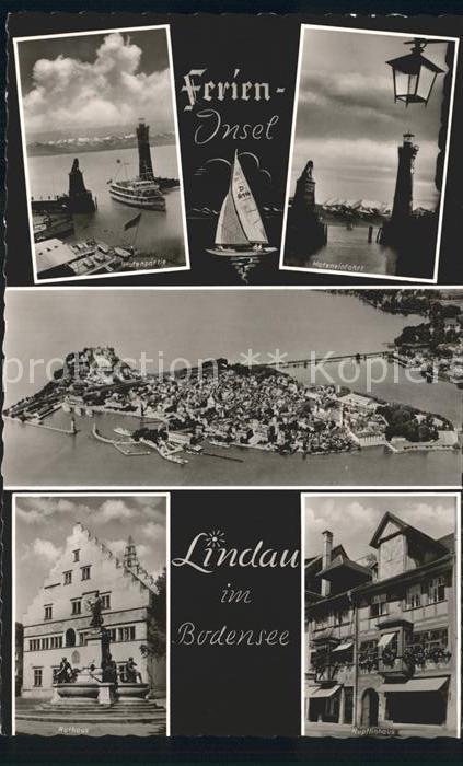 Lindau Bodensee Fliegeraufnahme Hafeneinfahrt Rupflinhaus Rathaus