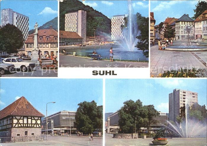 Suhl Thueringer Wald Waffenschmiedebrunnen Herrenteich Hochhaeuser Waffenmuseum