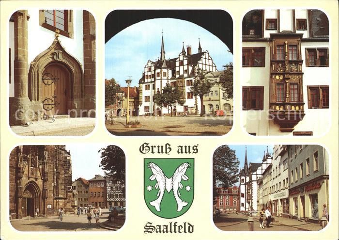 Saalfeld Saale Rathaus Erker am Rathaus Markt Stadtkirche Sankt Johannis
