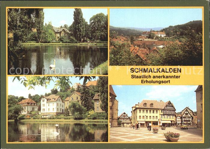 Schmalkalden Thueringen Am Altmarkt Neuer Teich Blick zum Schloss Wilhelmsburg