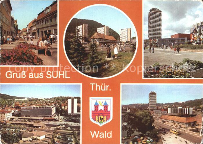 Suhl Thueringer Wald Ernst Thaelmann Platz Steinweg Hochhaus am Viadukt