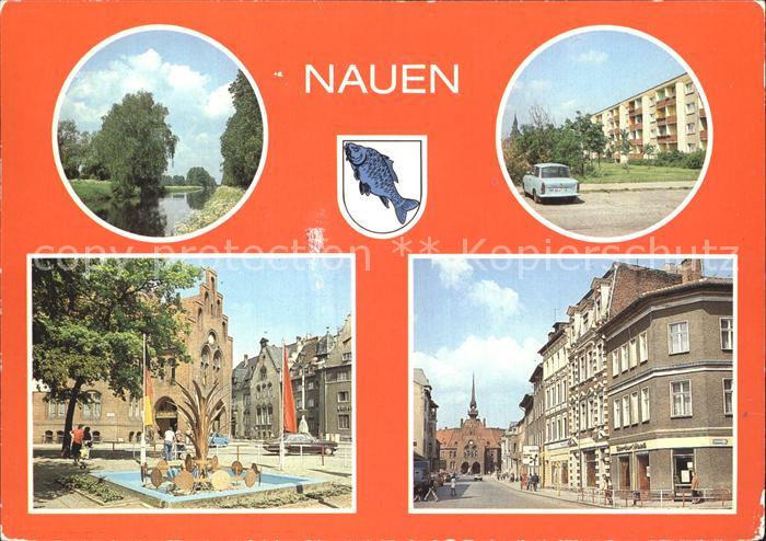 Nauen Havelland Havel Kanal Str des Friedens Thaelmann Platz Brunnen Rathaus Ber