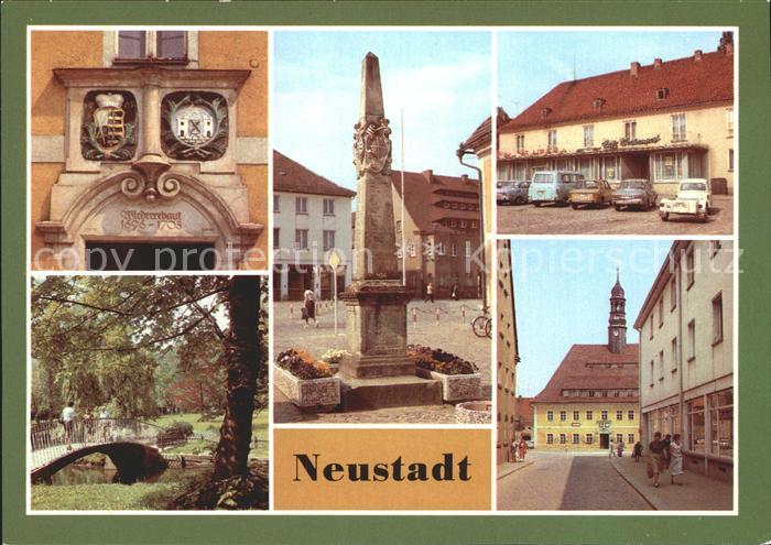Neustadt Sachsen Rathausportal Detail Postmeilensaeule Cafe Wochenpost Stadtpark