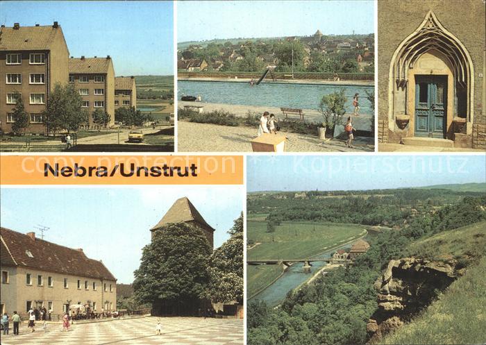 Nebra Unstrut Terrassenschwimmbad Portal am Markt Blick vom Kuhberg auf Nebra