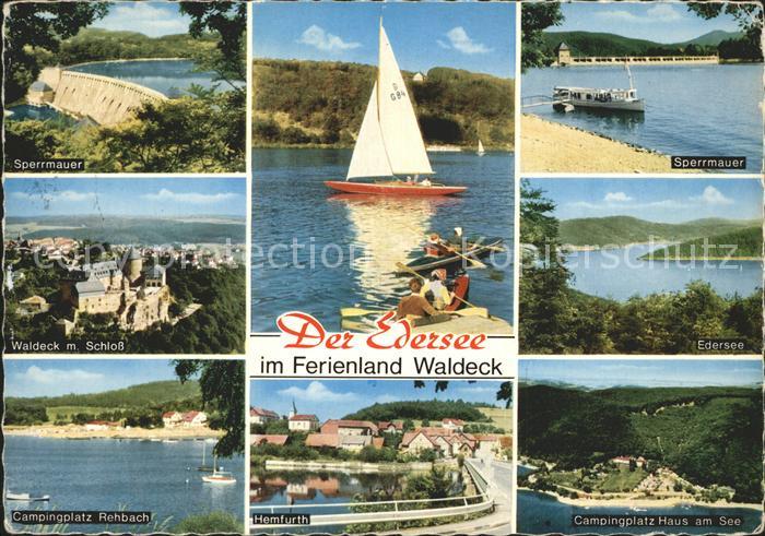 Edersee Sperrmauer Waldeck mit Schloss Campingplatz Rehbach Hemfurt Camping Haus