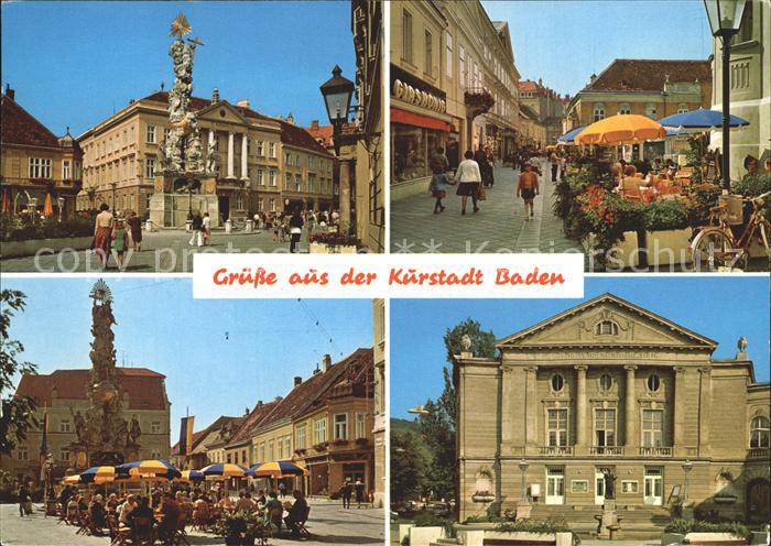 Baden Wien Fussgaengerzone Hauptplatz Pfarrgasse Traubenkur Stadttheater