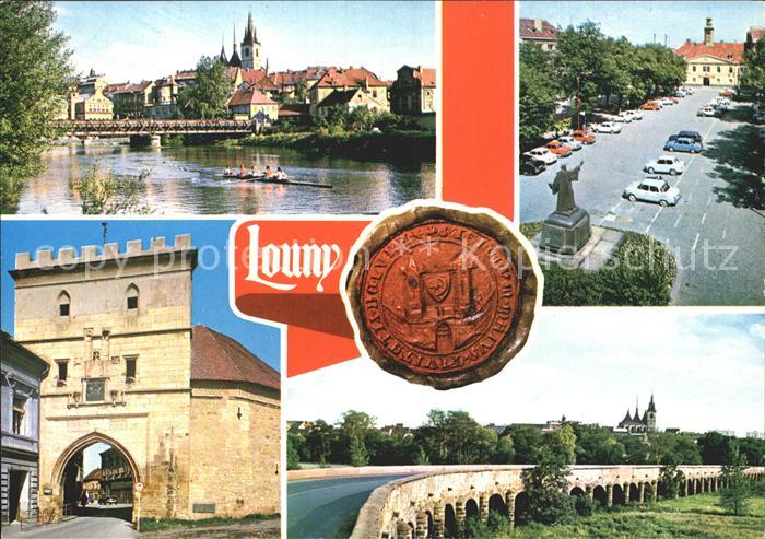 Louny Celkovy pohled Mirove namesti Zatecka brana Mestska pecet Empirovy most