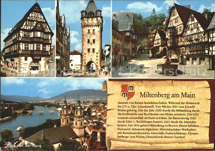 Miltenberg Main Hotel Riesen Wuerzburger Turm Blick von der Burg