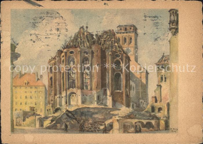 Muenchen Bayern Chor der Peterskirche zerstoert 1944 Kuenstlerkarte Isaak Pader