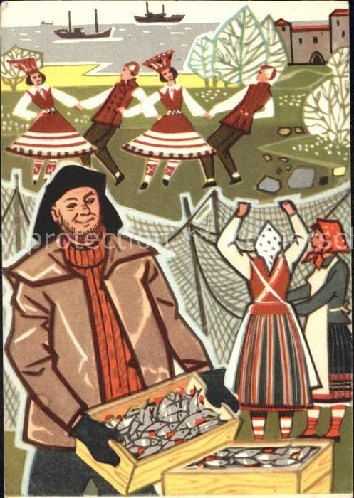 Estland Saaremaa Kuenstlerkarte Fischer Volkstanz