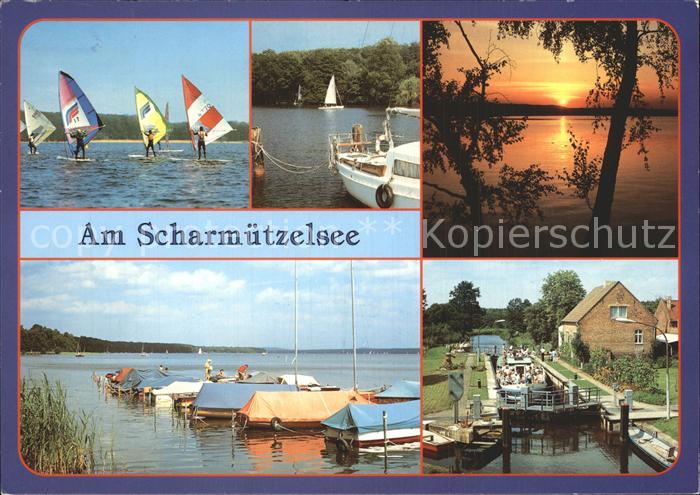 Scharmuetzelsee Surfer Sonnenuntergang Boote Schleuse