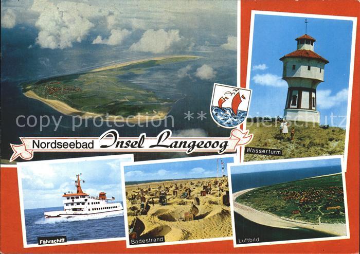 Langeoog Nordseebad Faehrschiff Wasserturm Luftbild Badestrand