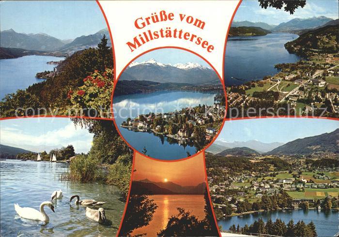 Millstaettersee Abendstimmung Schwaene Seeboden