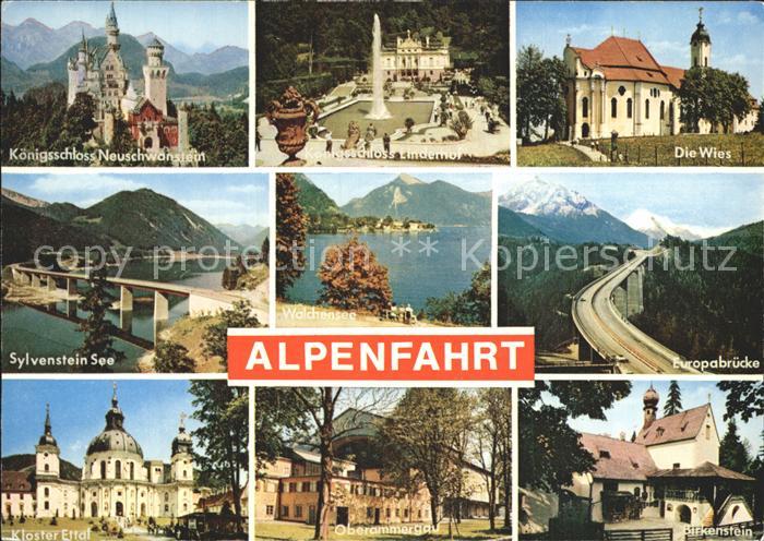 Allgaeu Region Alpenfahrt Neuschwanstein Sylvenstein See Wieskirche