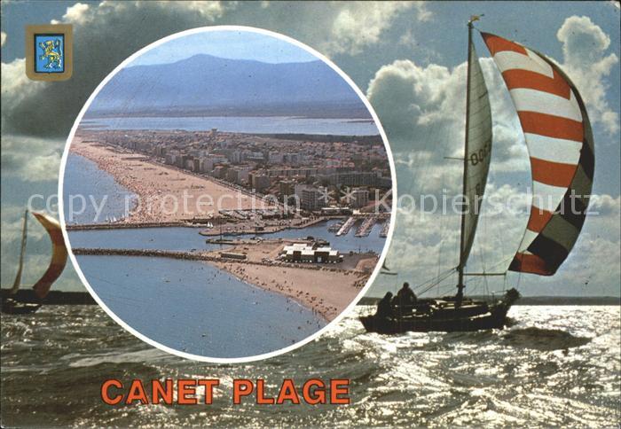 Canet Plage Kueste Catalane Segelboot Luftaufnahme