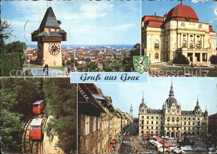 Graz Steiermark Uhrturm Blick Stadt Oper Schlossbergbahn Rathaus
