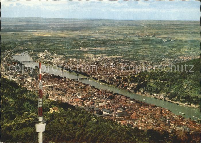 Heidelberg Neckar Blick vom Fersehturm auf dem Koenigstuhl nach Heidelberg
