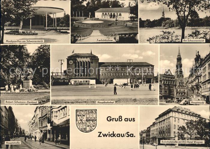 Zwickau Sachsen Hauptmarkt Hauptstrasse Hauptbahnhof Freilichtbuehne Schwanentei