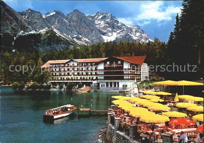 Eibsee Hotel Pavillon Terrasse Anlegestelle Motorboote Zugspitze