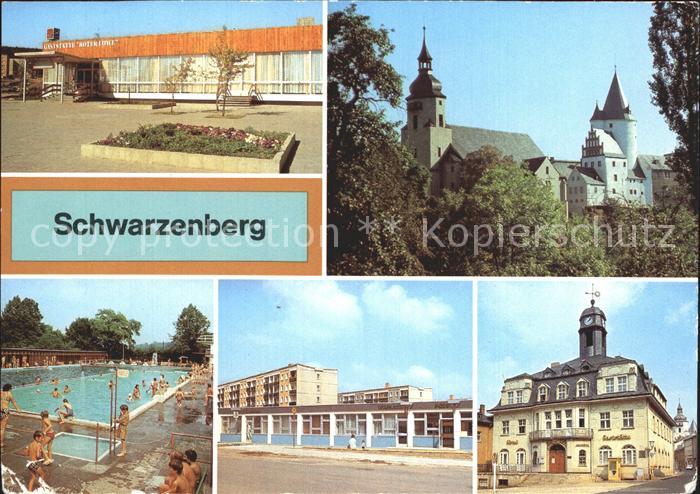 Schwarzenberg Erzgebirge Gaststaette Roter Loewe Schloss Kirche