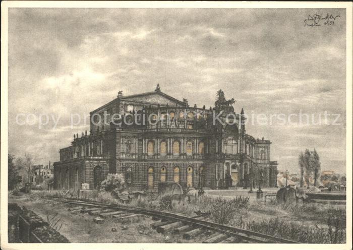 DRESDEN Elbe Staatsoper Semperbau Kuenstlerkarte nach Original-Bleistiftzeichnun