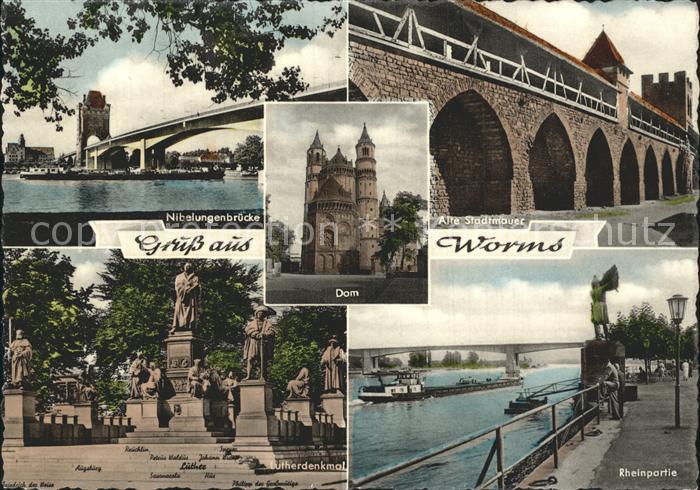 Worms Rhein Niberlungenbruecke Dom Rheinpartie Stadtmauer