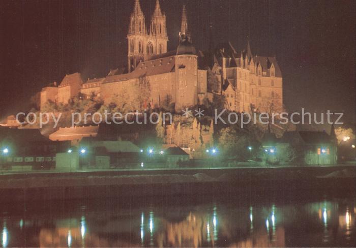 Meissen Elbe Sachsen Albrechtsburg und Dom an der Elbe bei Nacht