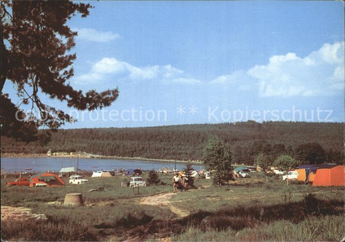 Ehrenfriedersdorf Erzgebirge Camping am Greifenbachstauweiher Blick zu den Greif