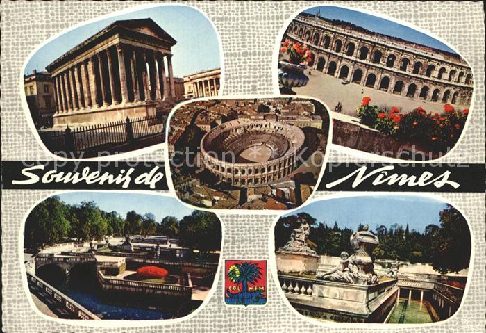 Nimes Maison Carree Arenes Romaines Vue aerienne des Arenes le Jardin de la Font