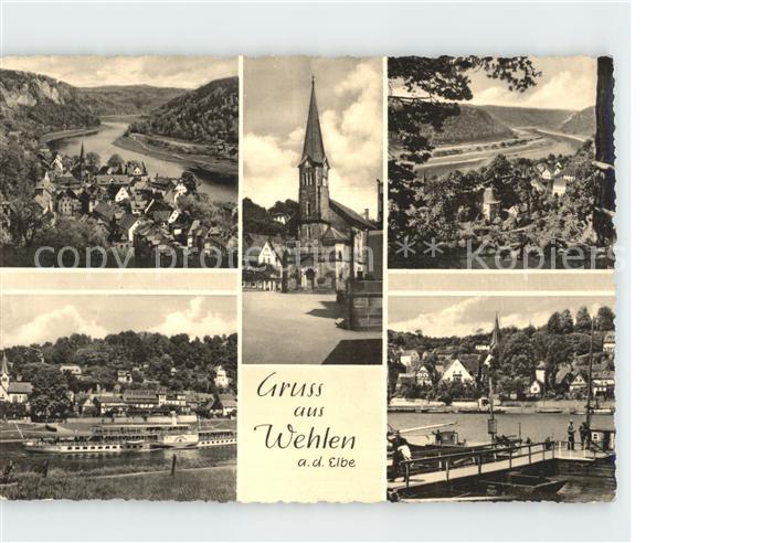 Wehlen Sachsen Partie an der Elbe mit Dampfer Dresden Kirche