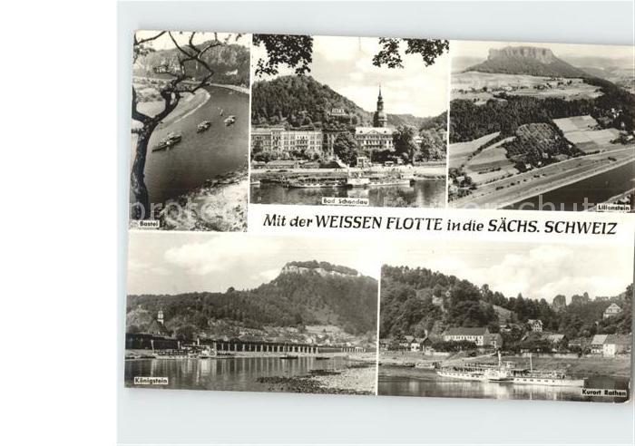 Saechsische Schweiz Mit der Weissen Flotte Lilienstein Koenigsstein Rathen Bad S