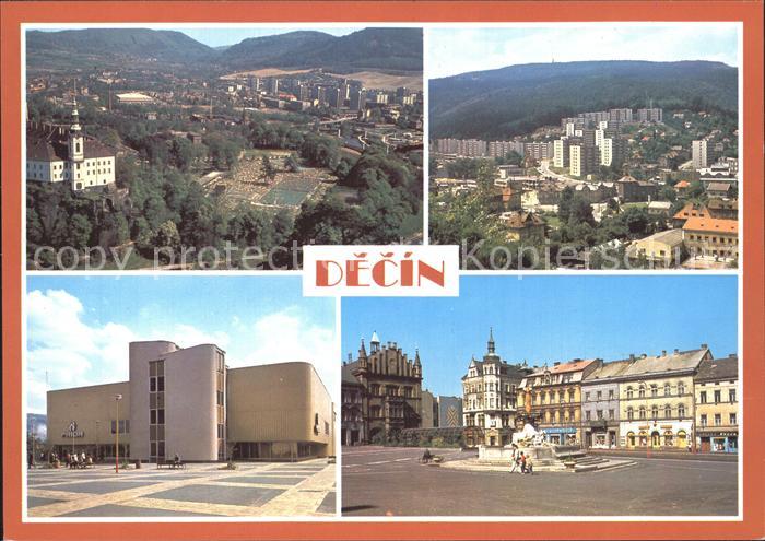 Decin Boehmen Leninplatz Ortsansichten Luftaufnahme Schloss