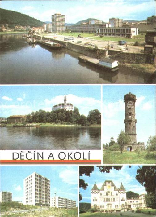 Decin Boehmen Schloss Schiffanlegestelle Turm