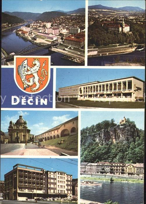 Decin Boehmen Schloss Schaeferwand Schiffanlegestelle Elbe