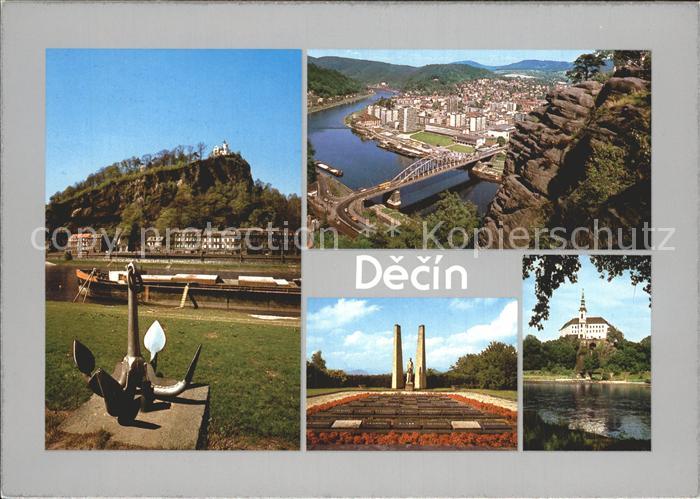 Decin Boehmen Schloss Elbe Ortsansicht Luftaufnahme Anker