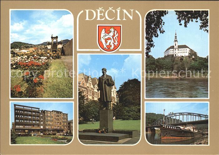 Decin Boehmen Schloss Denkmal Park Bruecke Elbe