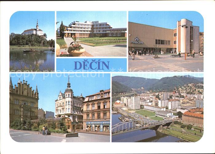 Decin Boehmen Schloss Elbe Ortsansichten Luftaufnahme