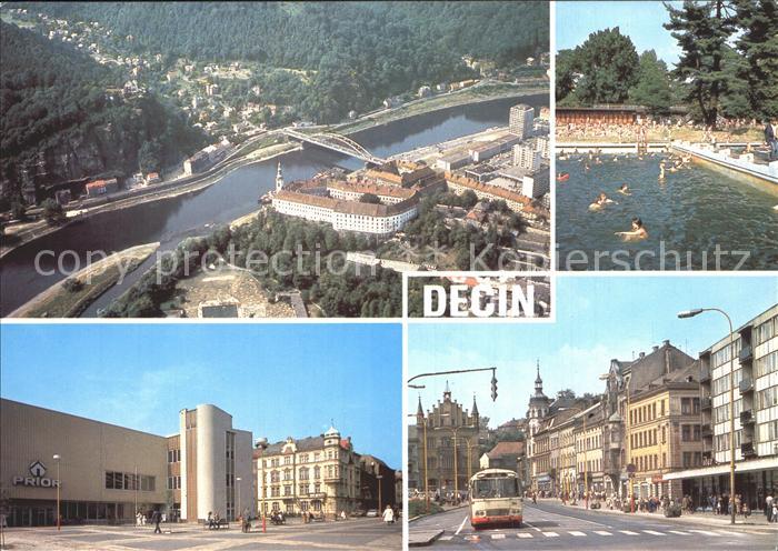 Decin Boehmen Schwimmbad Elbe Schloss Luftaufnahme Ortsansichten