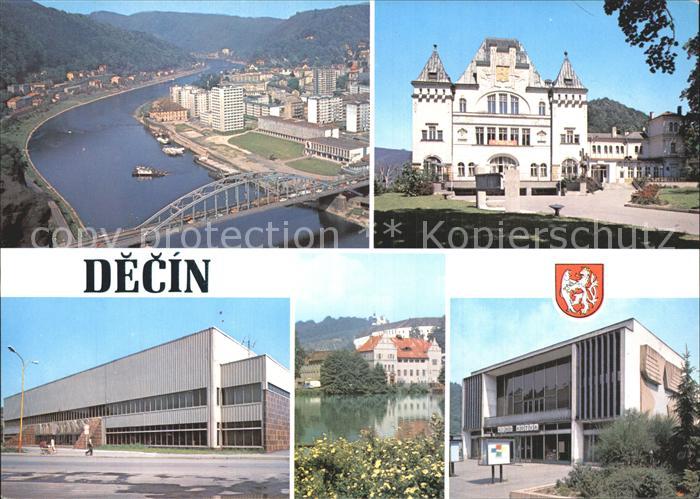 Decin Boehmen Rathaus Elbe Ortsansicht Luftaufnahme