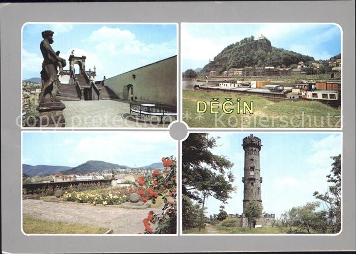 Decin Boehmen Turm Schiffanlegestelle Schlossgarten